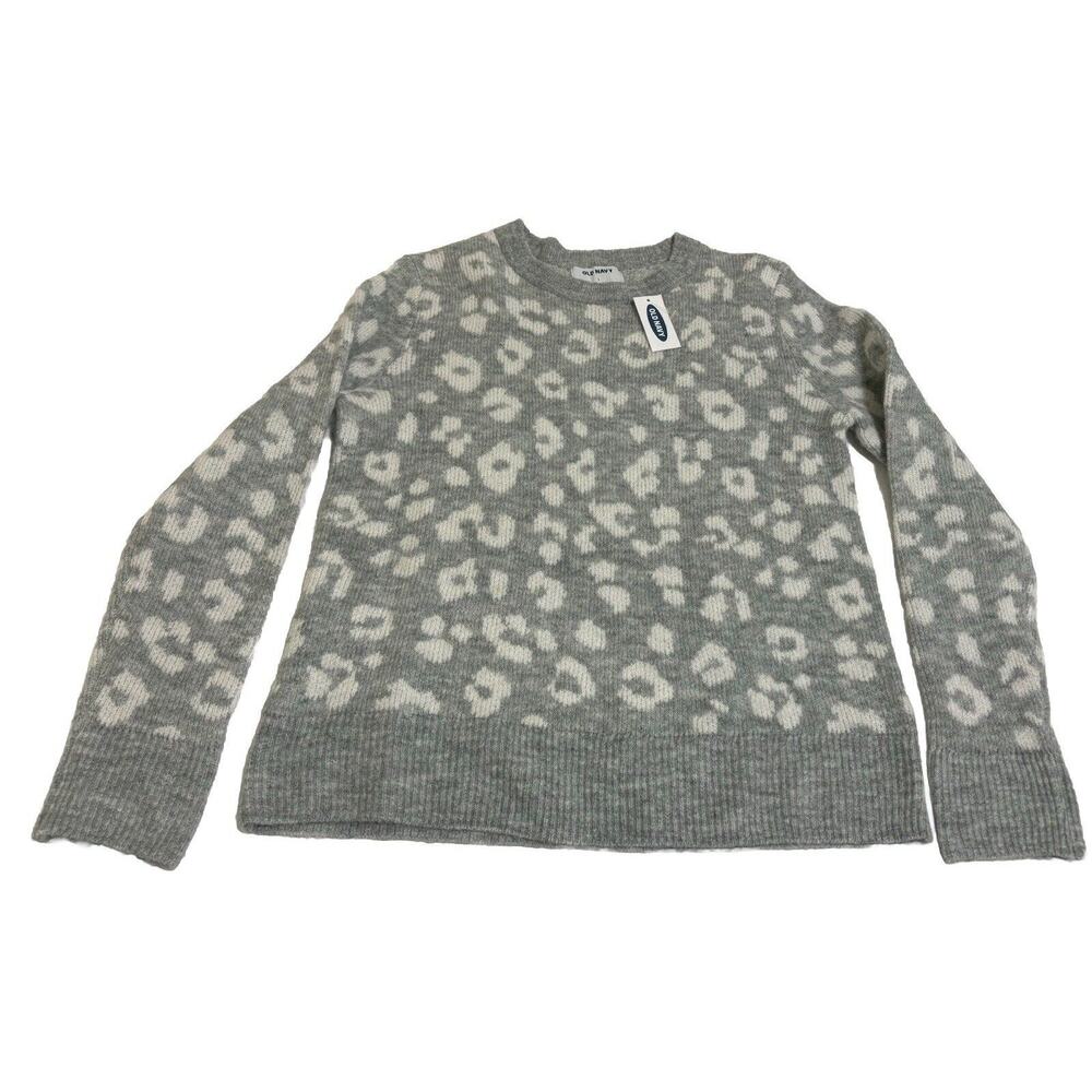 Grey Cheetah Print Knit Sweater Feminine Soft New Comfy Fall Women's Size S